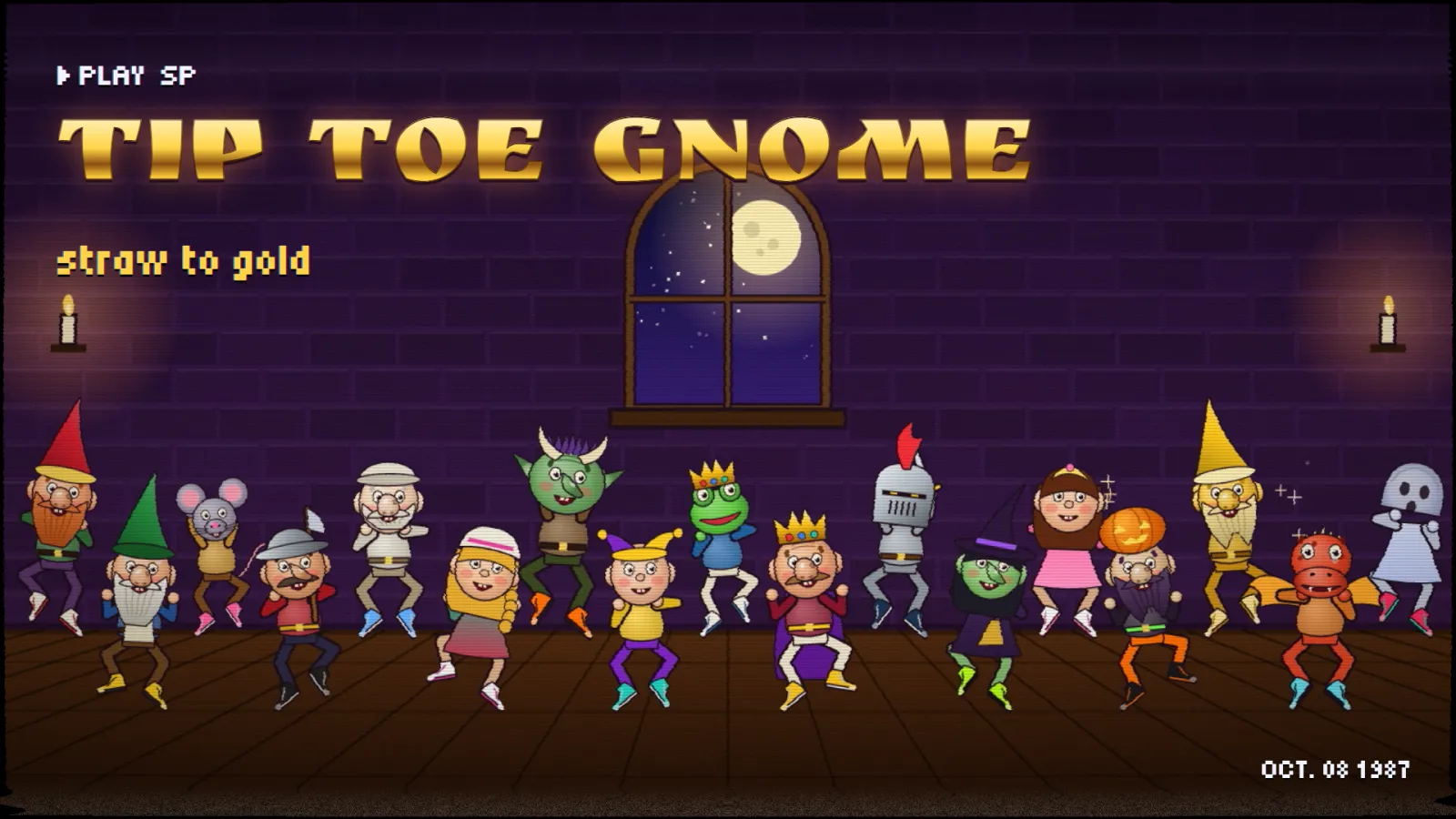 Seventeen dancers on a stage: gnomes, a mouse, a troll, a frog king, a knight, a witch, a dragon, a ghost and more